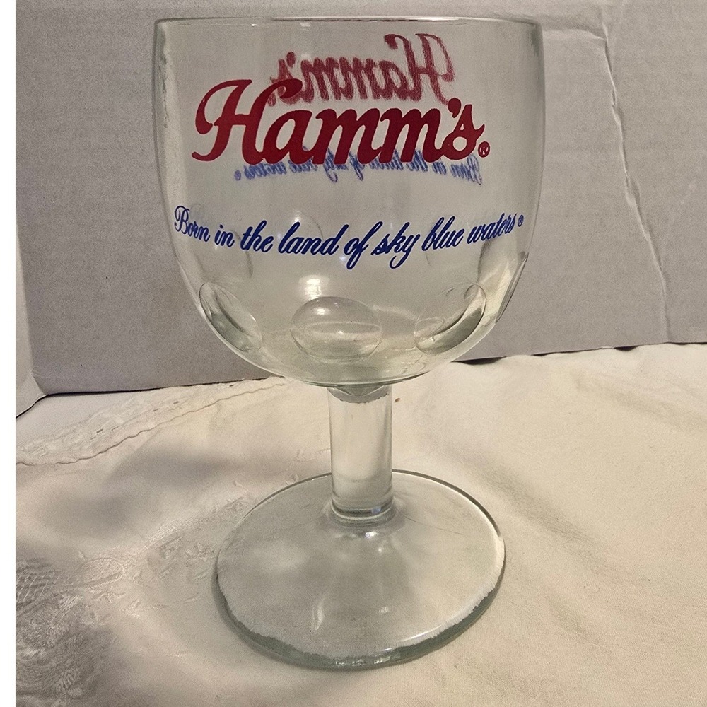 Vintage Hamm's Beer Goblet Chalice Born in the Land of Sky Blue Waters Glass #1c